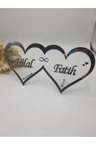 RetroLazer 40X20 CM KALP MASAÜSTÜ PLEKSİ İSİMLİK SÖZ NİŞAN KINA Gümüş