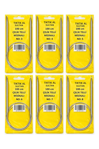 TıkTık AL Misinalı Çelik Telli Örgü Şiş Seti 6 Adet ( 3-4-5-6-7-8) Numara