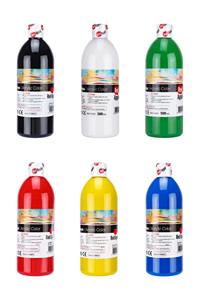 ACUTO 6 x 500 gr Akrilik Boya Seti Karışık Renkler 6 Ana Renk Canlı Renkler A...