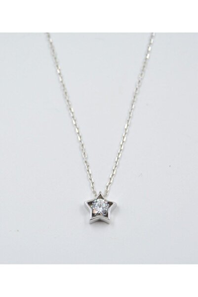 Swaroski Taşlı Yıldız Desen 925 Ayar Gümüş Kadın Kolye (İthal Ürün)