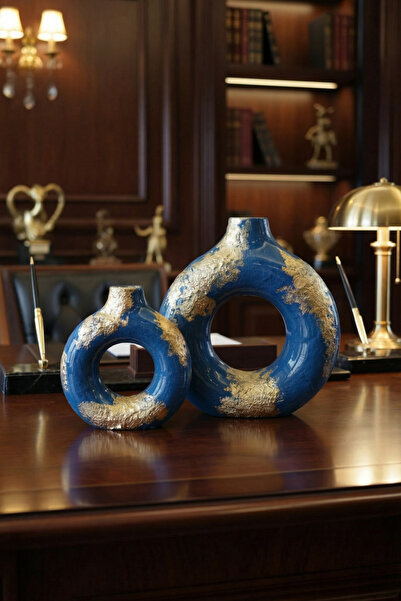 OEM Turkuaz ve altın renginde antika halka şeklindeki vazolar