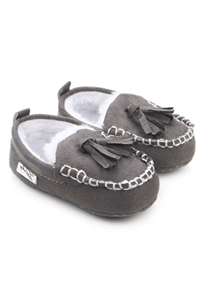 Superbaby Pantofiori gri pentru bebelusi pentru primii pasi, imblaniti, cu ci...