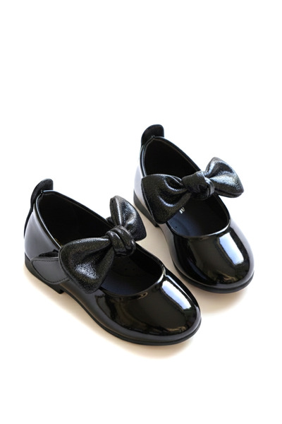 p papuccum ortopedi çocuk ayakkabıları Girl's Black Patent Leather Bowknot No...