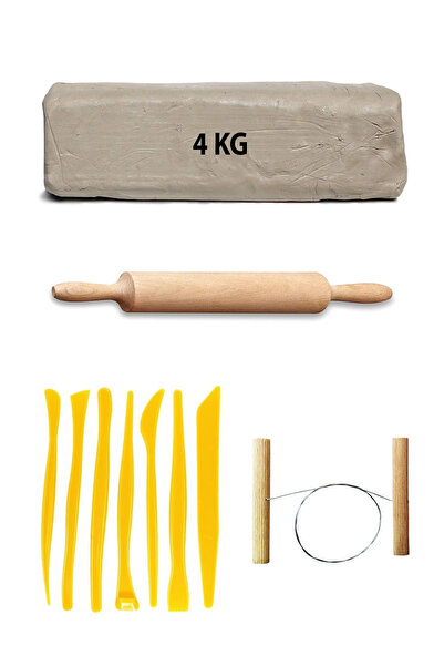 ACUTO Beyaz Seramik Hamuru 4 kg Plastik Ebeşuar Seti Kil Seti Seramik Kili Ah...