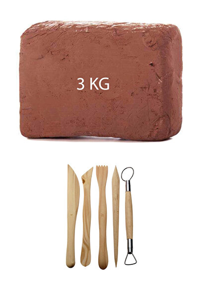 ACUTO 3 Kg Kahverengi Çamur Kırmızı Kil Seramik Hamuru Ahşap Ebeşuar Şekillen...