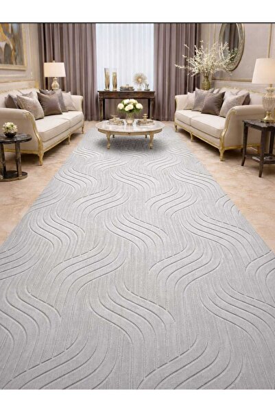 Nesrin NESRİN JEL KAYMAZ TABAN KESME HALI YOLLUK KABARTMALI GRİ ŞERİTLİ İSKAN...