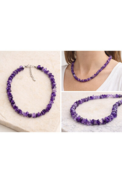 Doğal Taşlar Mor Ametist Taşı Kırık Doğal Taş Burç Kolye