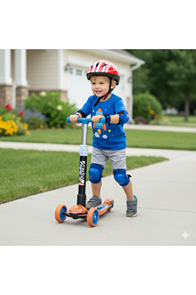 Scooter سكوتر المضيء للأطفال بـ 3 عجلات - مقبض قابل لتعديل الارتفاع، تصميم ثا...