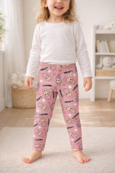 Babexi Labubu Patterned Girls' Leggings – Soft Cotton, Flexible Waist (1-4 Ye...