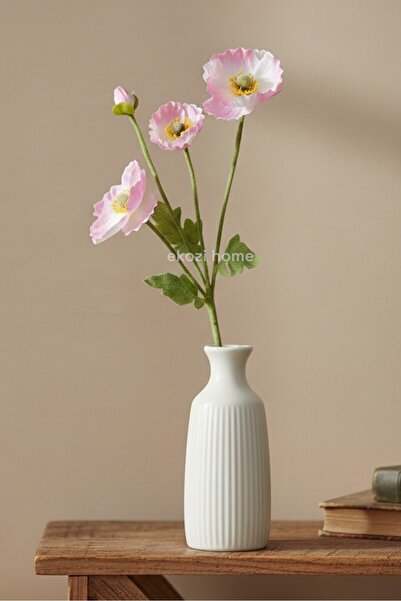 Dekosimge Yapay Çiçek 4 Çiçekli Gelincik Dalı 60 cm Beyaz