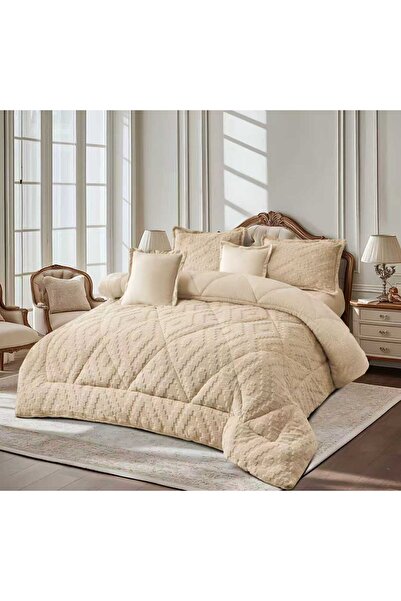 Moon Double winter bedspread set, warm faux fur, elegant design, 6 pieces, qu...