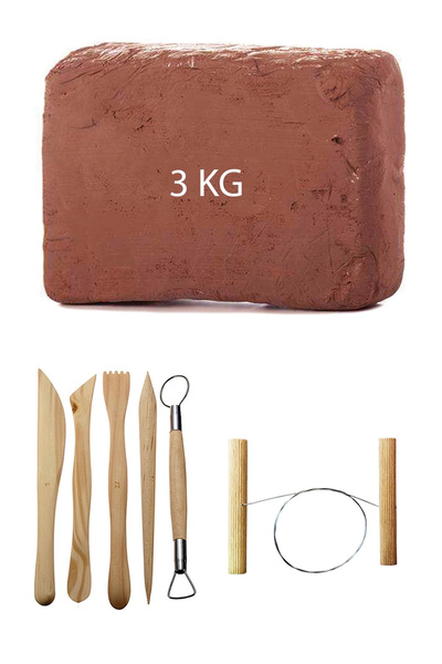 ACUTO 3 Kg Kahve Çamur Kırmızı Kil Seramik Hamuru 3 Kg Ebeşuar Seti Seramik Ç...