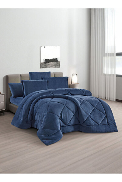 Melen Double Winter Bedding Set - Velvet Faux Fur - 6 Pieces - Fits 200x200 B...