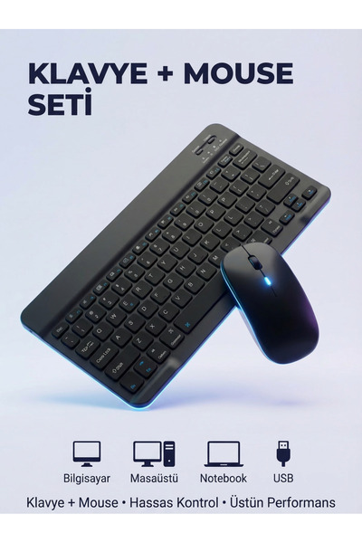 NEFFO Kablosuz Bluetooth Klavye Mouse Seti – Şarj Edilebilir