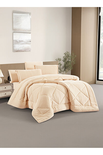 Melen Double Winter Bedding Set - Velvet Faux Fur - 6 Pieces - Fits 200x200 B...