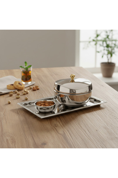 Generic Elegant mini date set in nickel steel with a 26cm serving dish, a 7cm...