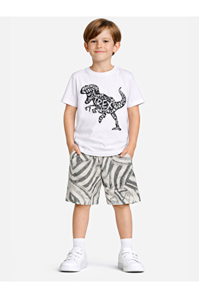 Casabony Black Patterned Dino Shorts Set