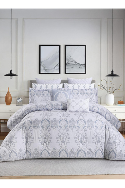 Melen Summer Double Bedding Set - 10 Pieces - Fits 200x200 Bed - Riviera - Gray