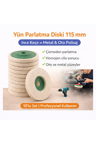SENBANG Yün Parlatma Diski 115 mm 10’lu Set – İnce Keçe Polisaj Diski – Metal...