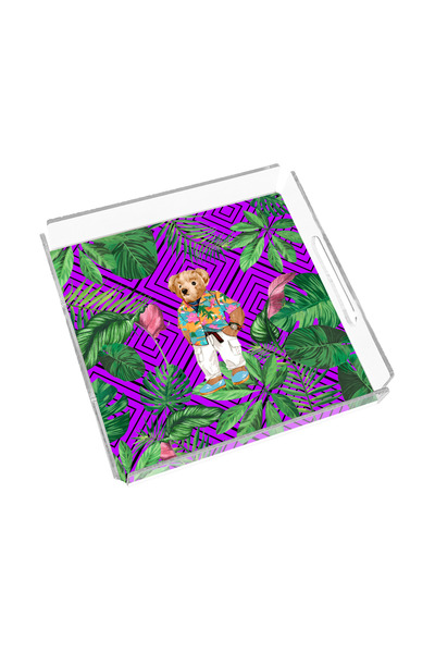 Sivella Summer Purple Teddy Bear 35X35 Plexiglass Tray