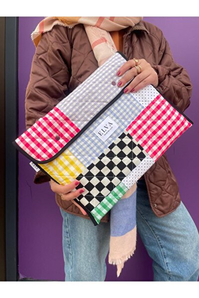 Elva Laptop Macbook Kılıfı Kalın Korumalı Tüm İnçler Kumaş Kapitone Patwork B...