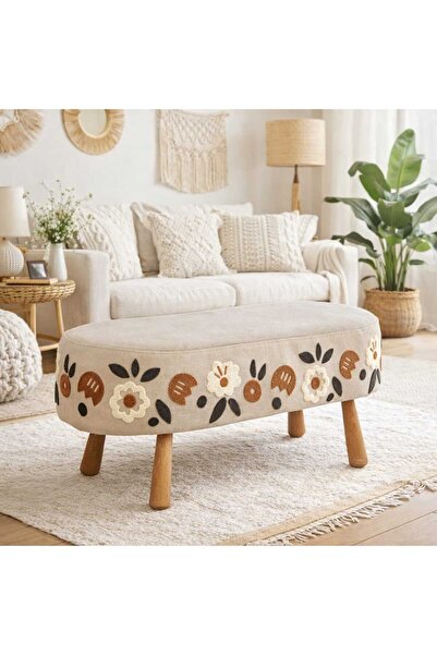 PUFMANYA LUNA PUNCH KREM X-LARGE 90 CM ÖZEL DOĞAL BOHEM AYAKLI ÇOK AMAÇLI PUF...