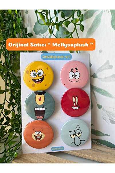 Rozet Süngerbob Kare pantolon 6'lı Rozet Seti