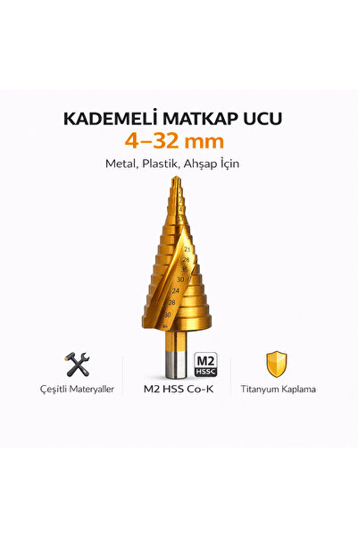 SENBANG Kademeli Matkap Ucu 4–32 mm Burgulu – Metal, Sac ve Plastik Delme Ucu