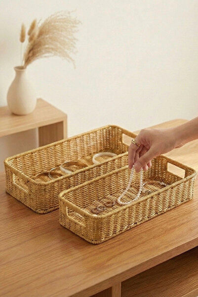 AVANTAGE HOME Gigi- 2-Piece Rattan Storage Box, Organizer, Jewelry Box Set