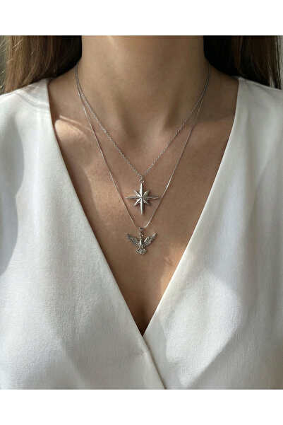 Gleemy accesories Rodyum kaplama ince çelik zincir ile anka kuş,kuzey yıldızı...