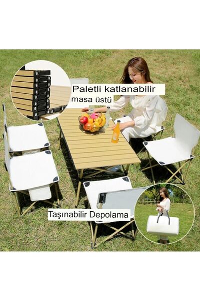 Tisul Büyük Boy Gold Full Alüminyum Katlanır Kamp Masası Piknik Seti Çanta Tipi Balkon Bahçe Mutfak Masası