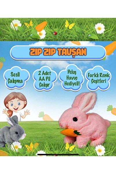 TrendTopic Elektronik Sesli Pilli Zıplayan Havuçlu Peluş Tavşan 18x17 Cm (kar...