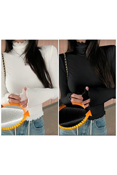 peri tower Dalgıç Boğazlı 2'Li̇ Avantajlı Paket Ekru, Siyah İçi Polarlı Uzun ...