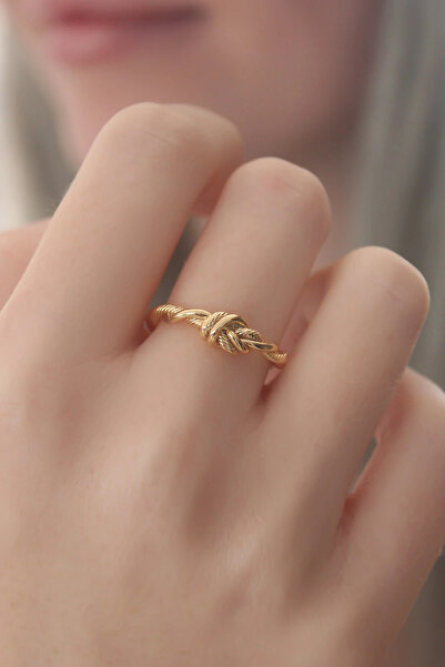 shopwave خاتم نسائي بنموذج عقدة حبل ذهبي اللون