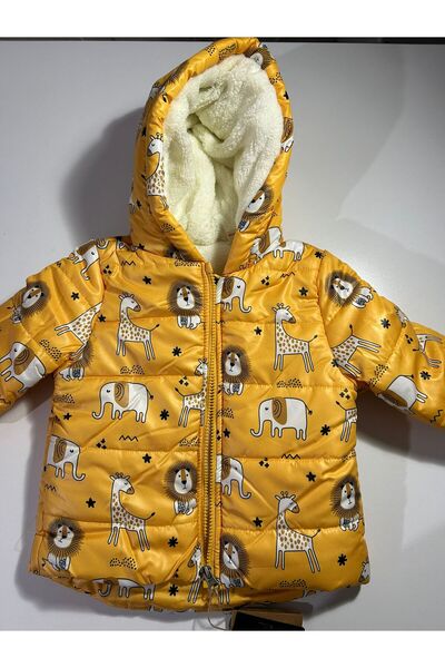 Midimod Gold Desenli İçi Peluş Kapüşonlu Şişme Erkek Çocuk Mont