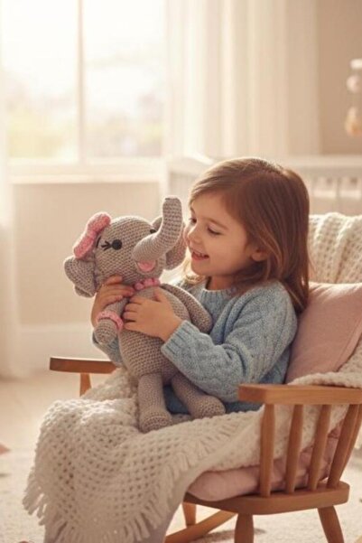 Ellayda Amigurumi Örgü Fil El Yapımı Oyuncak 29 cm