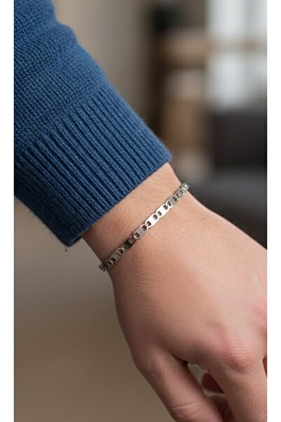 MinAccessory سوار فضي للرجال بتصميم إيثر مسطح مصنوع من الفولاذ