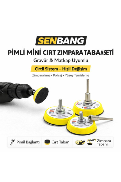 SENBANG Pimli Mini Cırt Zımpara Taban Seti – Gravür ve Matkap Uyumlu Polisaj ...