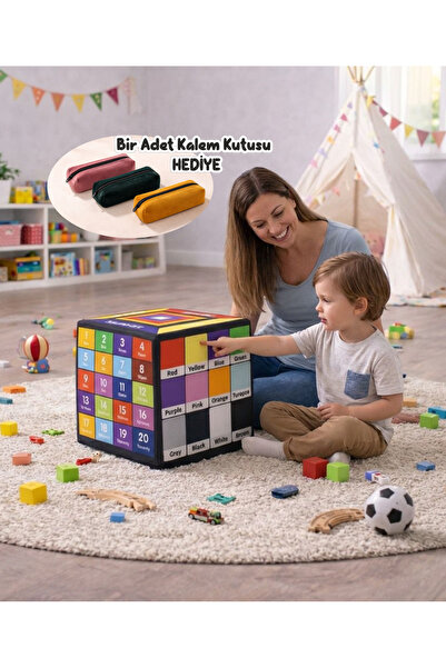 berjeriX İngilizce eğitici çocuk pufu,Kare minder, Baskılı Puf