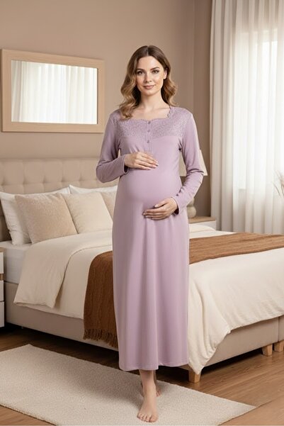 Lohusa Homewear Women's Dusty Rose Lace Button Detail Long Sleeve Plus Size M...