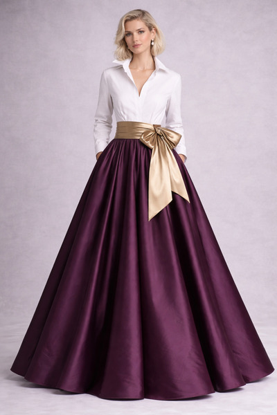 ALYEL NAKER Piliseli Kuşaklı & Color-Block Detaylı Maxi Tafta Gömlek Elbise