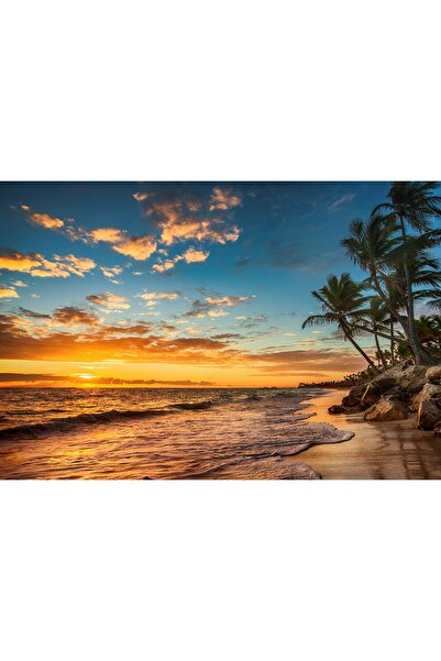 Zumzeria Tablou Canvas Plajă tropicală și răsărit de soare frumos, 80x50cm, t...