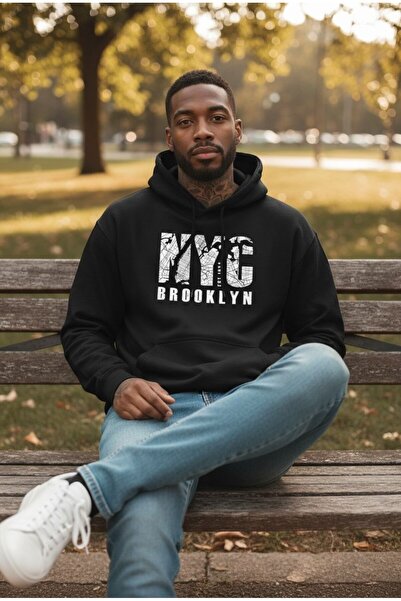 LELVANİ Hanorac cu glugă pentru bărbați, negru-gri, NYC Brooklyn