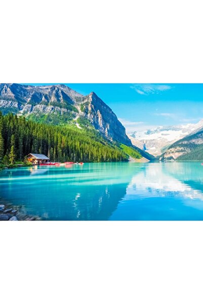 Zumzeria Tablou Canvas Wooden Cabin Beside Wonderful Clear Lake, 80x50cm, tab...