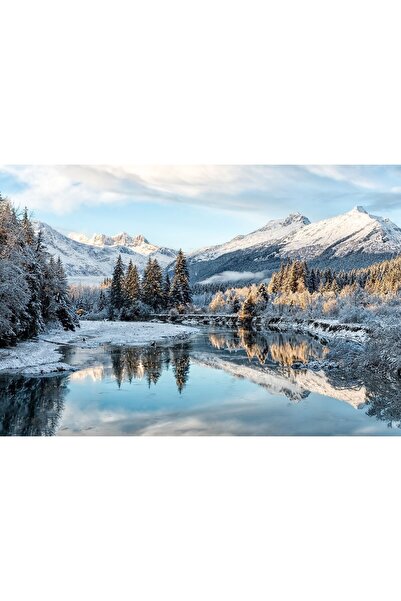 Zumzeria Tablou Canvas Lacul Înghețat și Munții Înzăpeziți, 80x50cm, tablouca...