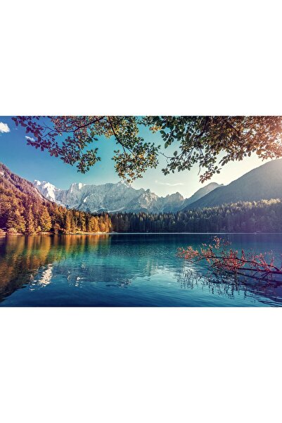 Zumzeria Tablou Canvas Peisaj acuarelă cu lac mare de munte, 80x50cm, tablouc...