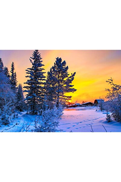 Zumzeria Tablou Canvas Winter Snow At Sunset, 80x50cm, tabloucanvas454,