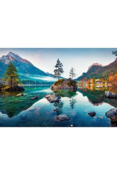 Zumzeria Tablou Canvas Peisaj pitoresc cu lac de munte, 80x50cm, tabloucanvas...