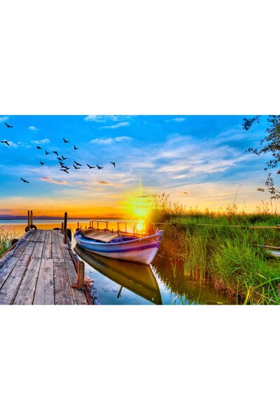 Zumzeria Tablou Canvas Apus de soare în culori la lac, 80x50cm, tabloucanvas398,