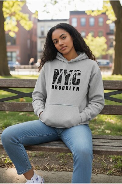 LELVANİ Hanorac cu glugă pentru bărbați, negru-gri, NYC Brooklyn